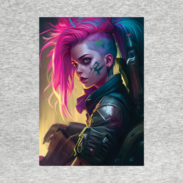 Cyberpunk Girl | Post-apocalyptic | Anarchist Streetwear | Punk Fashion | Colorful Punk Artwork | Tattoos and Piercings | Paint Splash by GloomCraft